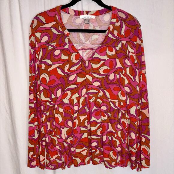 Lascana Venus Babydoll Pink Red long sleeve Top Retro 70s Womens Size Large EUC - Picture 3 of 11